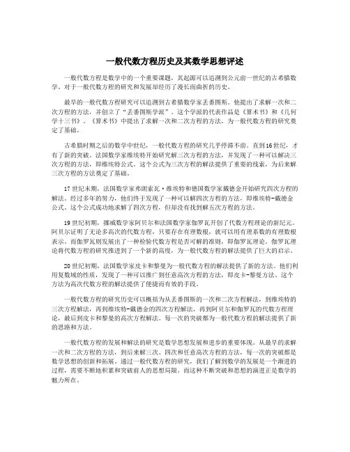 一般代数方程历史及其数学思想评述