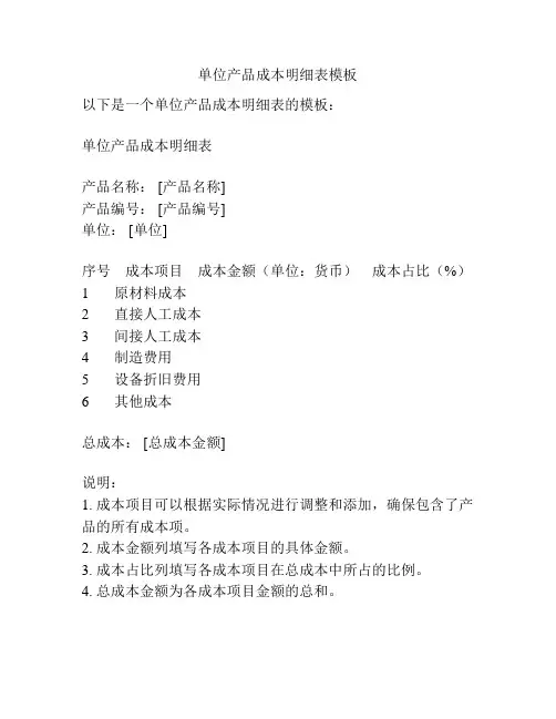 单位产品成本明细表模板