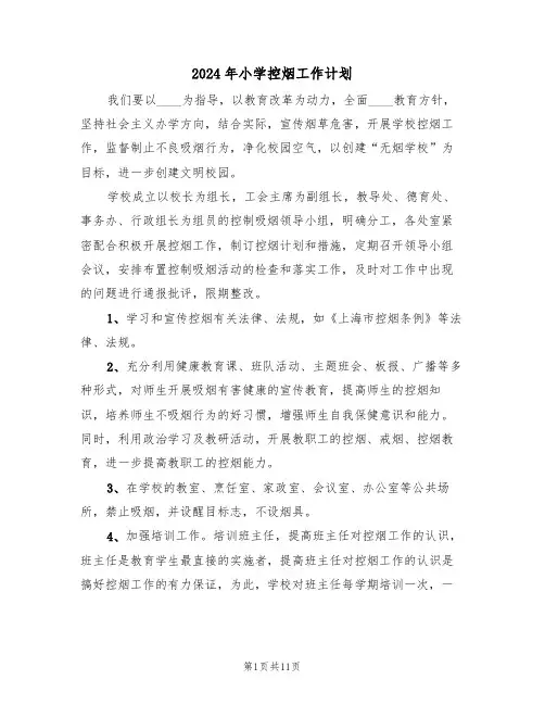 2024年小学控烟工作计划（五篇）