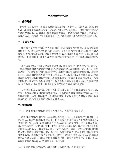 中职学校专业课程体系改革方案