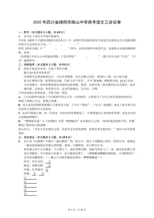 2020年四川省绵阳市南山中学高考语文三诊试卷(有答案解析)