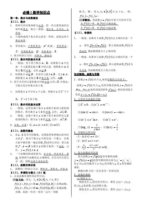 人教版：高中数学必修+选修全部知识点精华归纳总结