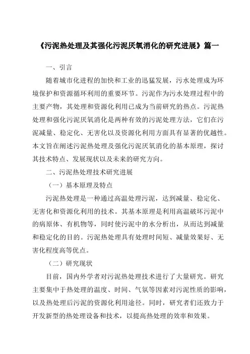 《2024年污泥热处理及其强化污泥厌氧消化的研究进展》范文