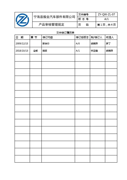 ZY-QW-ZL-07 产品审核管理规定