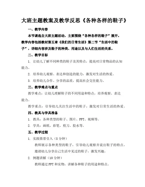 大班主题教案及教学反思《各种各样的鞋子》
