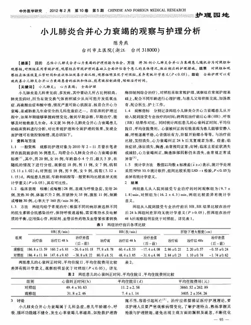 小儿肺炎合并心力衰竭的观察与护理分析