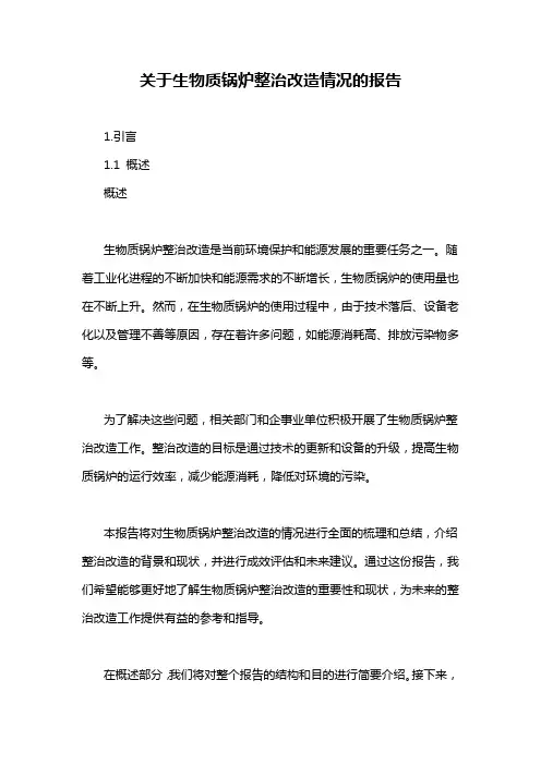 关于生物质锅炉整治改造情况的报告