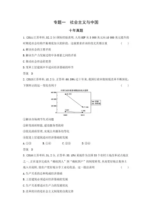 专题一社会主义从空想到科学、从理论到实践的发展-10年高考政治真题分类汇编
