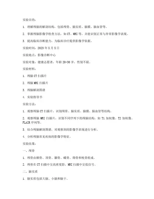 颅脑影像解剖实验报告