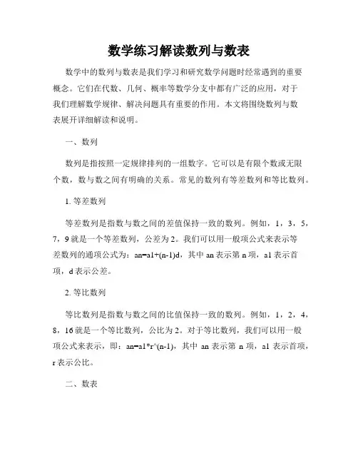 数学练习解读数列与数表