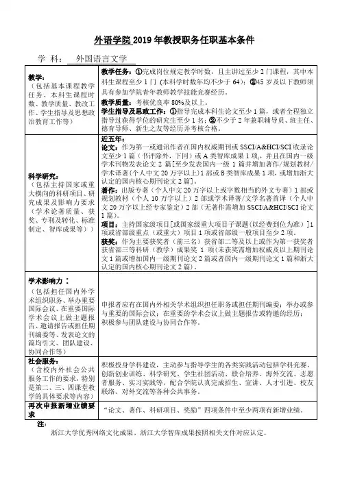 浙江大学高级职务任职条件外国语学院