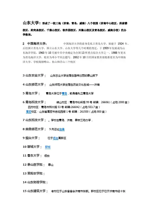 山东省内各所高校