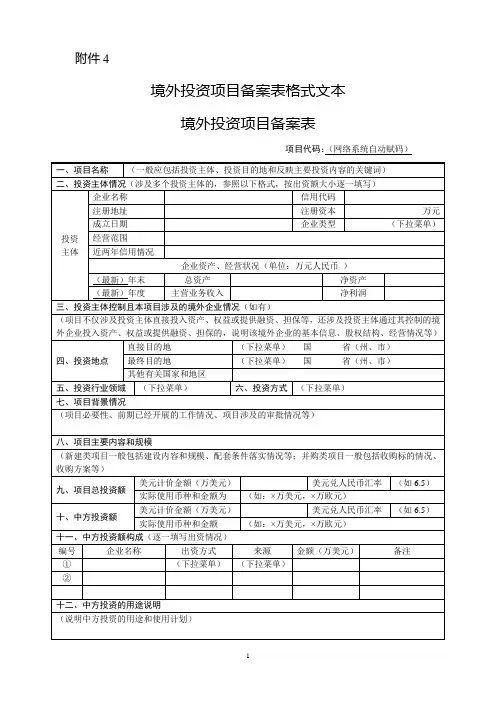 境外投资项目备案表
