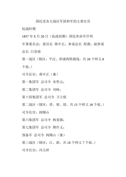 国民党各大战区军团和军的主要官员