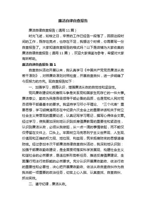廉洁自律自查报告
