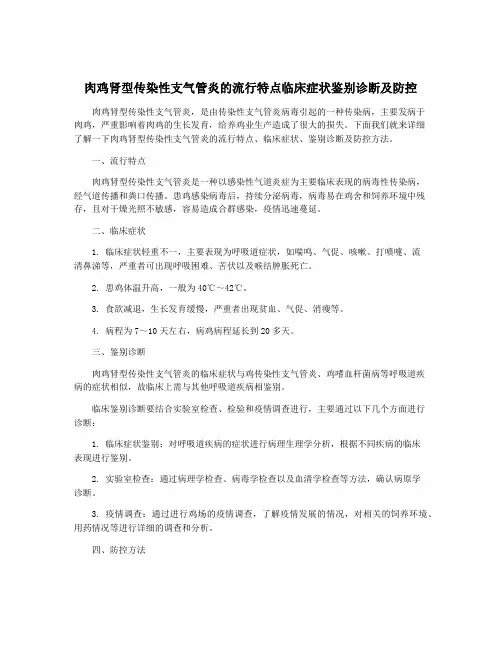 肉鸡肾型传染性支气管炎的流行特点临床症状鉴别诊断及防控