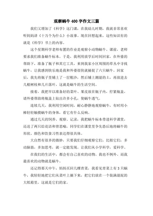观察蜗牛400字作文三篇