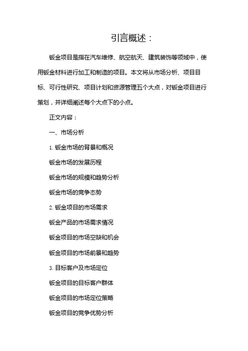 钣金项目策划书范文