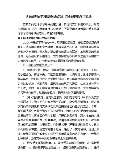 党支部理论学习情况总结范文_党支部理论学习总结