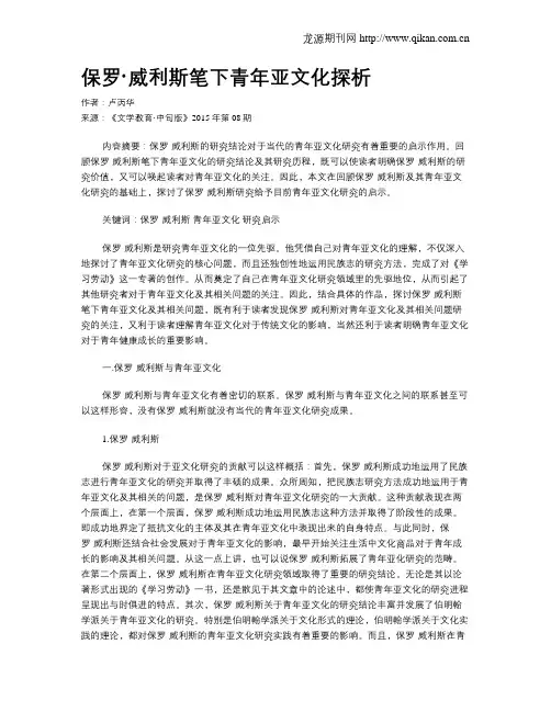 保罗·威利斯笔下青年亚文化探析