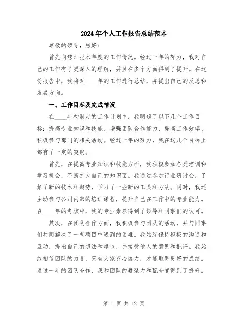 2024年个人工作报告总结范本(5篇)