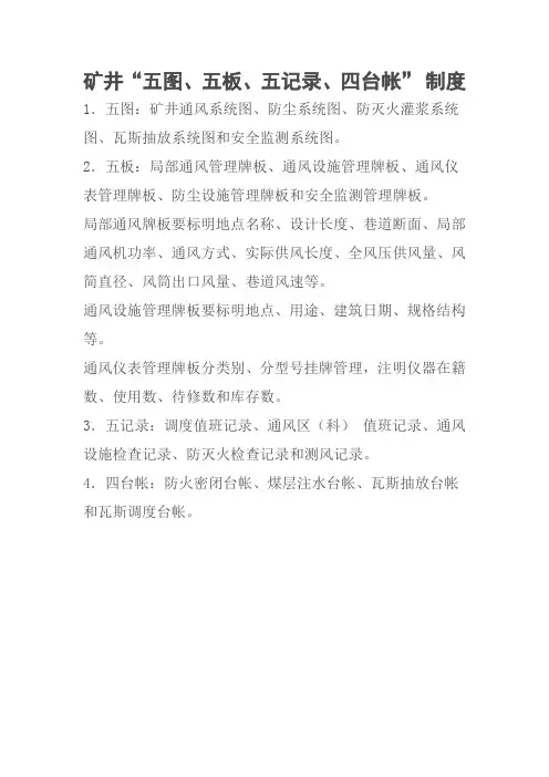 矿井“五图、五板、五记录、四台帐” 制度