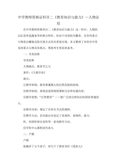 中学教师资格证科目二《教育知识与能力》—人物总结