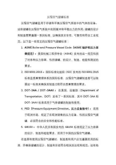 压缩空气储罐标准