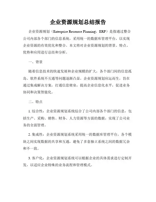 企业资源规划总结报告