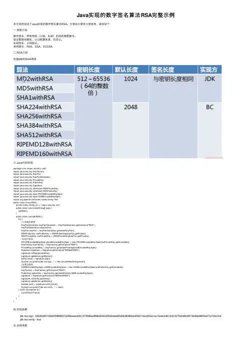 Java实现的数字签名算法RSA完整示例