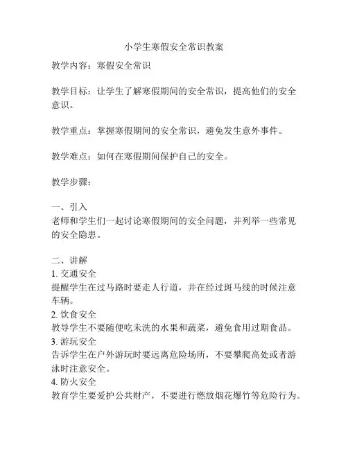 小学生寒假安全常识教案