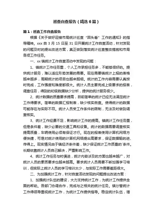 巡查自查报告（精选6篇）