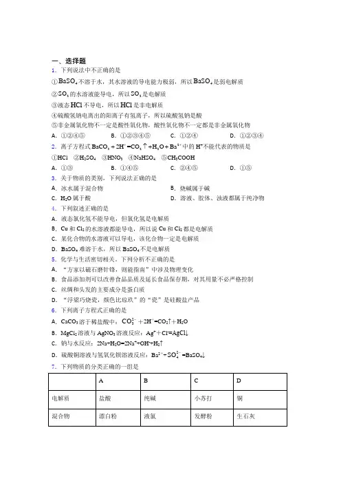 西安博迪学校高中化学必修一第一章《物质及其变化》基础练习(含解析)