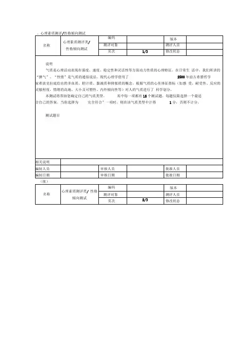 气质类型测试(多血质、胆汁质、粘液质、抑郁质)