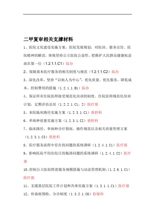 二甲复审相关支撑材料