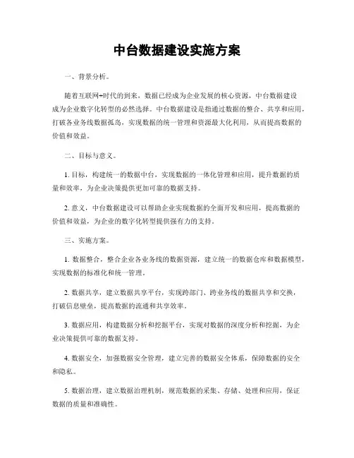 中台数据建设实施方案