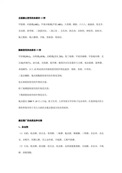 全面禁止使用的农药有23种