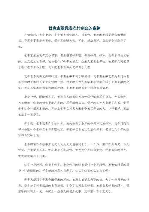 普惠金融促进农村创业的案例