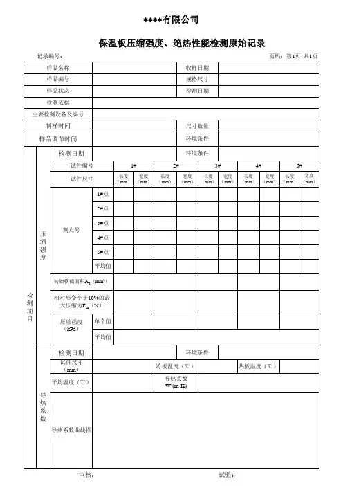 保温板压缩强度、绝热性能检测原始记录