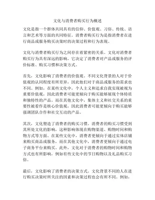 文化与消费者购买行为概述