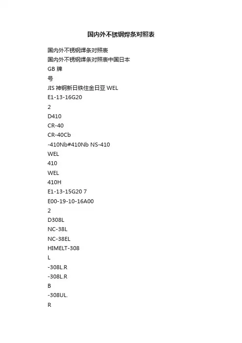 国内外不锈钢焊条对照表