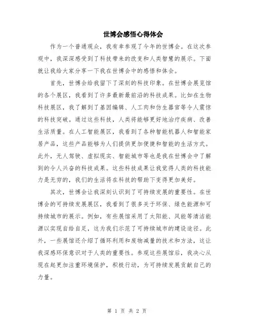 世博会感悟心得体会