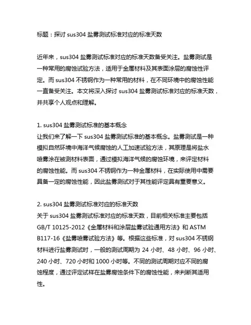 sus304盐雾测试标准对应的标准天数