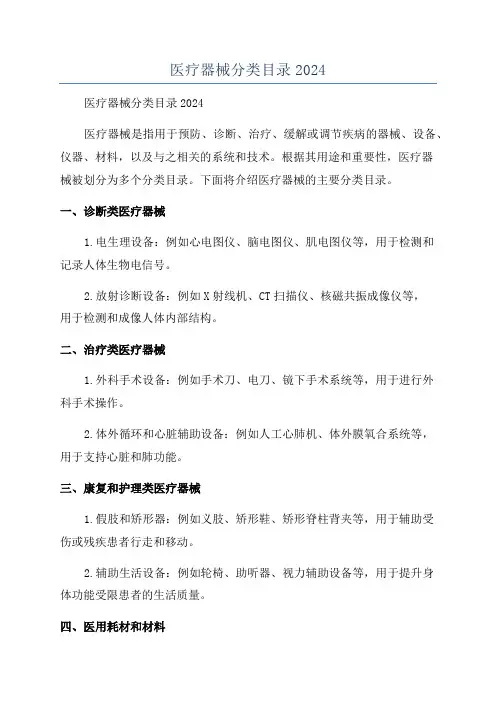 医疗器械分类目录2024