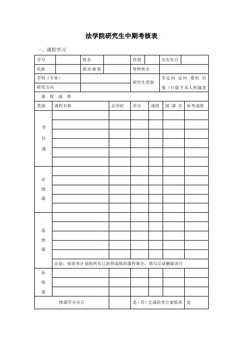 法学院研究生中期考核表【范本模板】