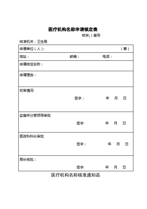 医疗机构名称申请核定表 (1)
