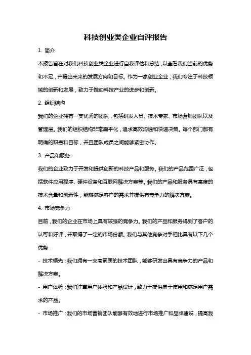 科技创业类企业自评报告