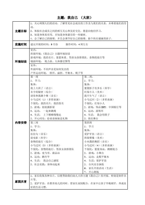 幼儿园大班主题活动方案我自己