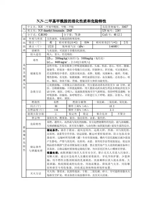 N,N-二甲基甲酰胺的理化性质和危险特性
