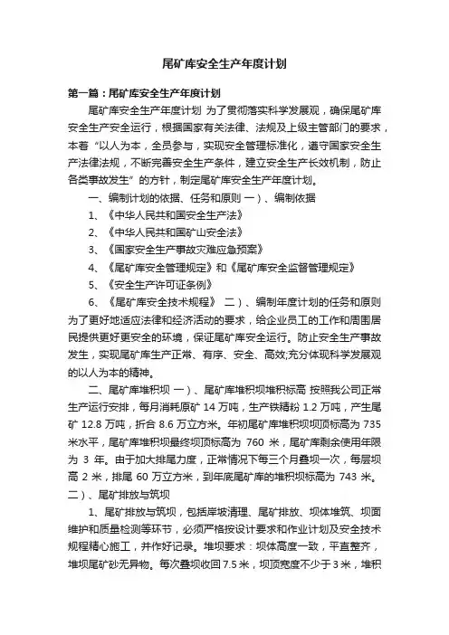尾矿库安全生产年度计划